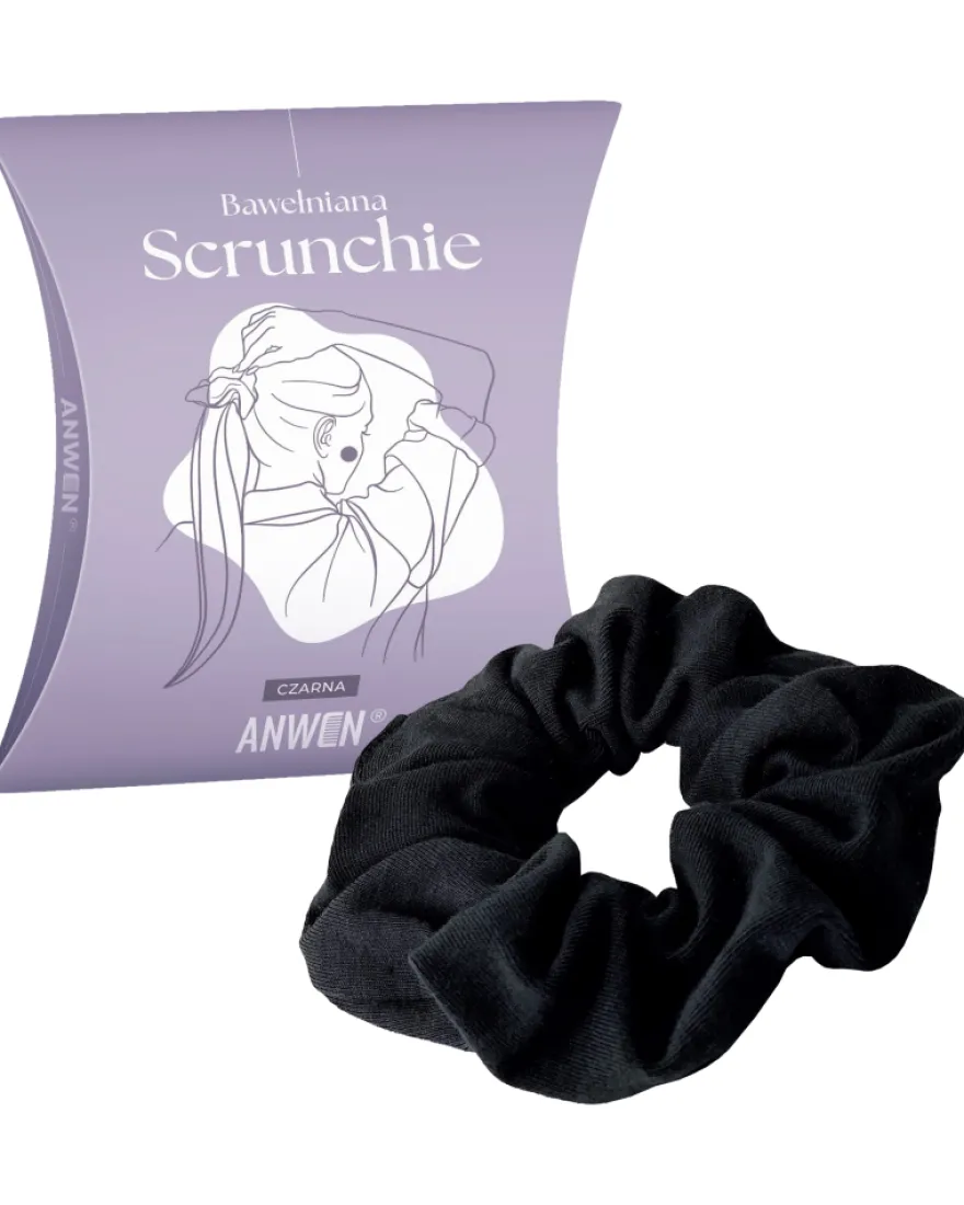 ANWEN Bawełniana Scrunchie – gumka do włosów w kolorze czarnym
