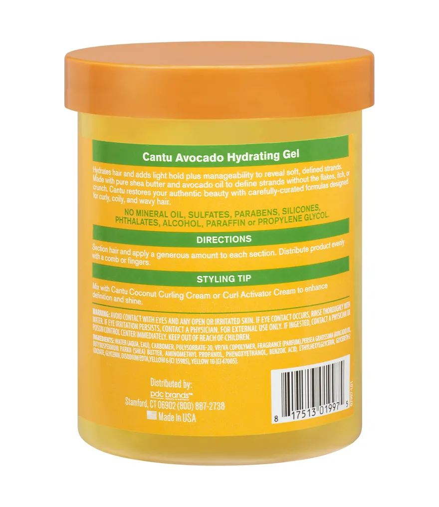 CANTU AVOCADO HYDRATING GEL FLEXIBLE HOLD – emolientowy żel stylizujący do włosów z olejem awokado i masłem shea
