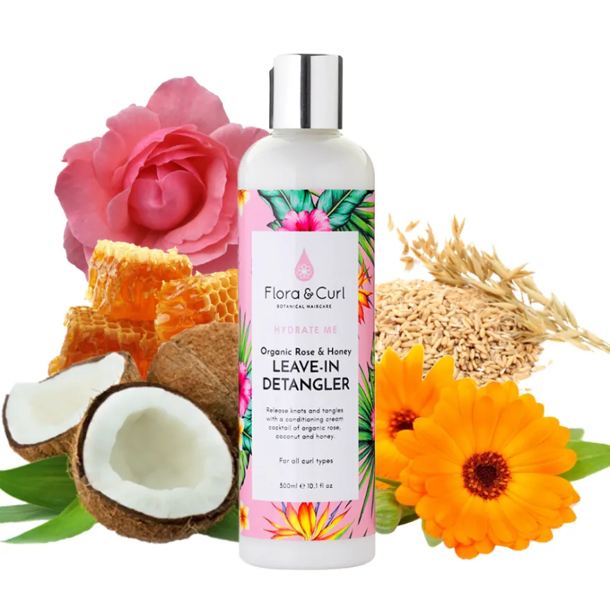 FLORA CURL HYDRATE ME ORGANIC ROSE & HONEY LEAVE-IN DETANGLER – odżywka bez spłukiwania wygładzenie i blask