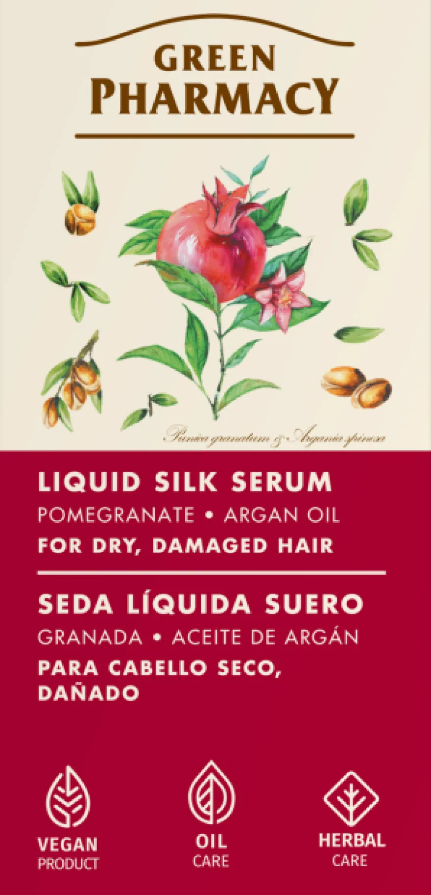 GREEN PHARMACY JEDWAB W PŁYNIE – Płynne serum jedwabne z granatem i olejem arganowym 30 ml