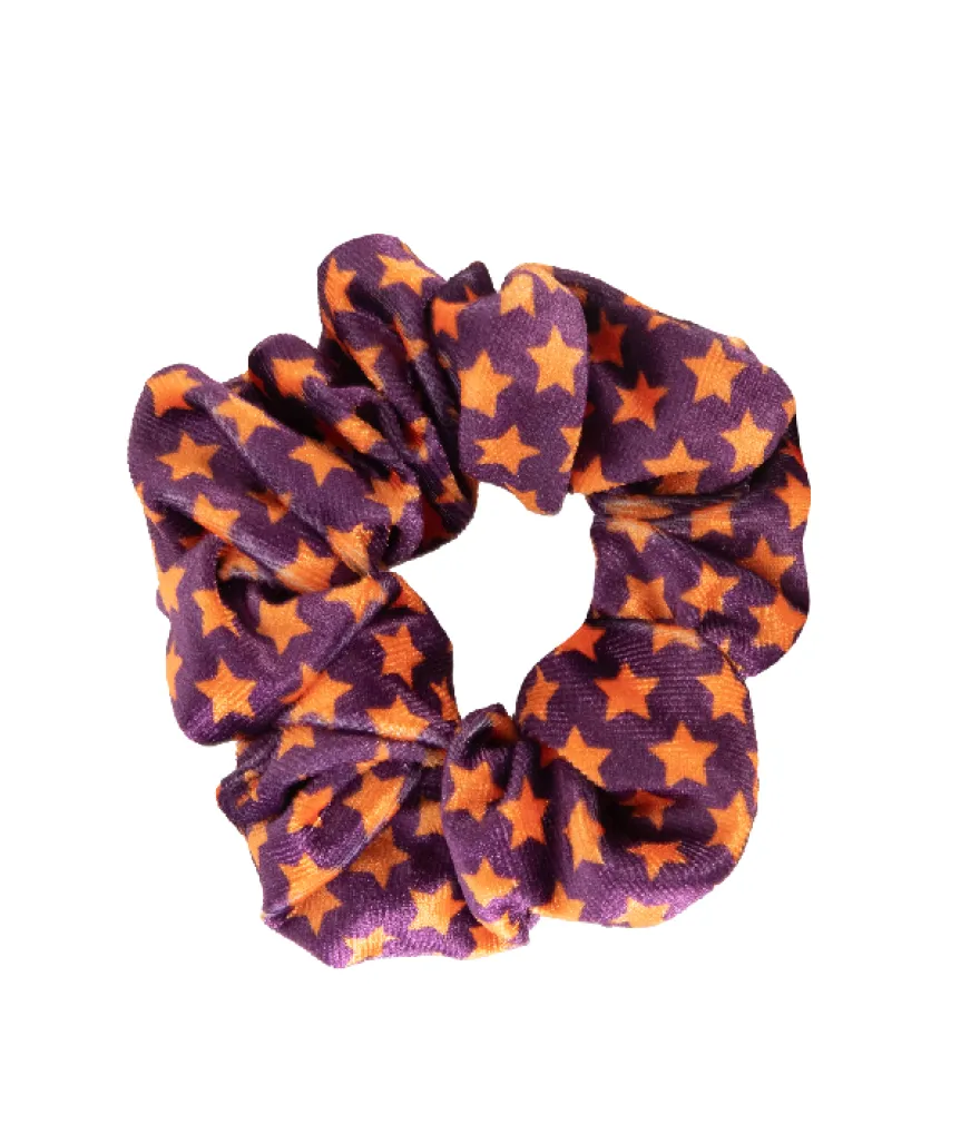 LOCZEK SCRUNCHIE WELUROWA – fioletowe gumki do włosów w różnych wzorach