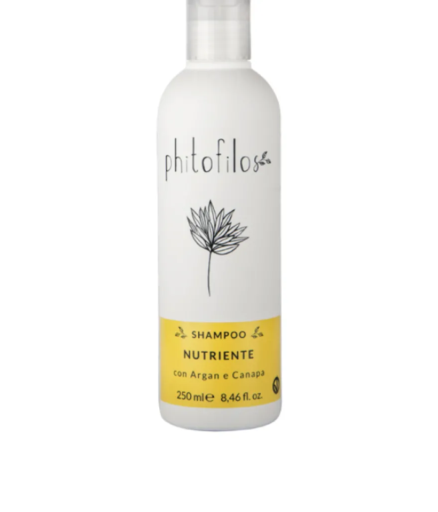PHITOFILOS SHAMPOO NUTRIENTE – mocny, oczyszczający szampon do skóry suchej i wrażliwej ze skłonnością do łupieżu z olejem arganowym i olejem konopnym