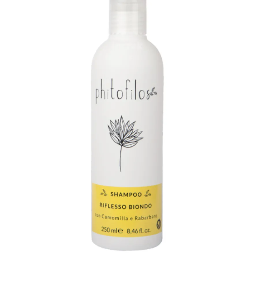 PHITOFILOS SHAMPOO RIFLESSO BIONDO CON CHAMOMILLA E RABARBARO – mocny, oczyszczający szampon do przetłuszczającej się skóry głowy do włosów blond z rumiankiem i rabarbarem