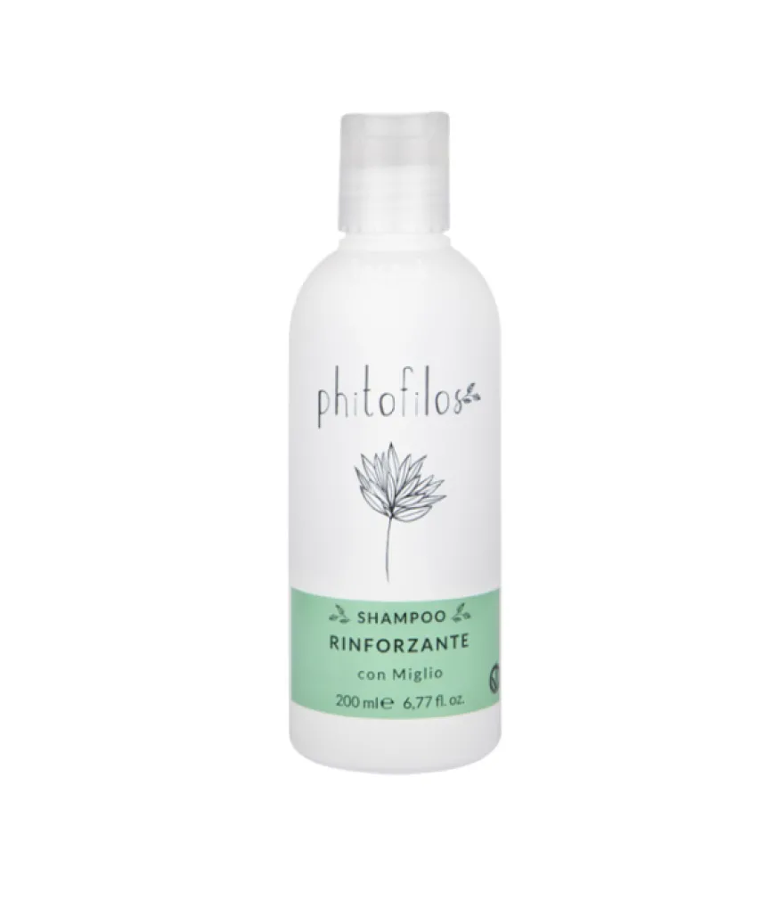 PHITOFILOS SHAMPOO RINFORZANTE CON MIGLIO – delikatny szampon do suchej i przetłuszczającej się skóry głowy z tendencją do łupieżu do codziennego stosowania z aloesem i prawoślazem